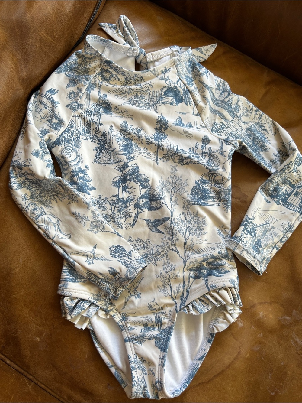 GB girls Blue and White Long-Sleeve One-Piece Swimsuit/Rashguard